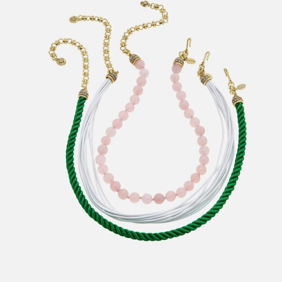 HEIDI DAUS Elegant Essentials 3 PIECE Leather , Cord , ROSE QUARTZ Necklace Set - Picture 2 of 5